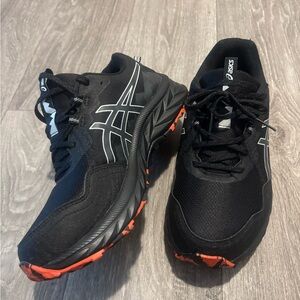Asics Black Running Shoes with Orange Soles